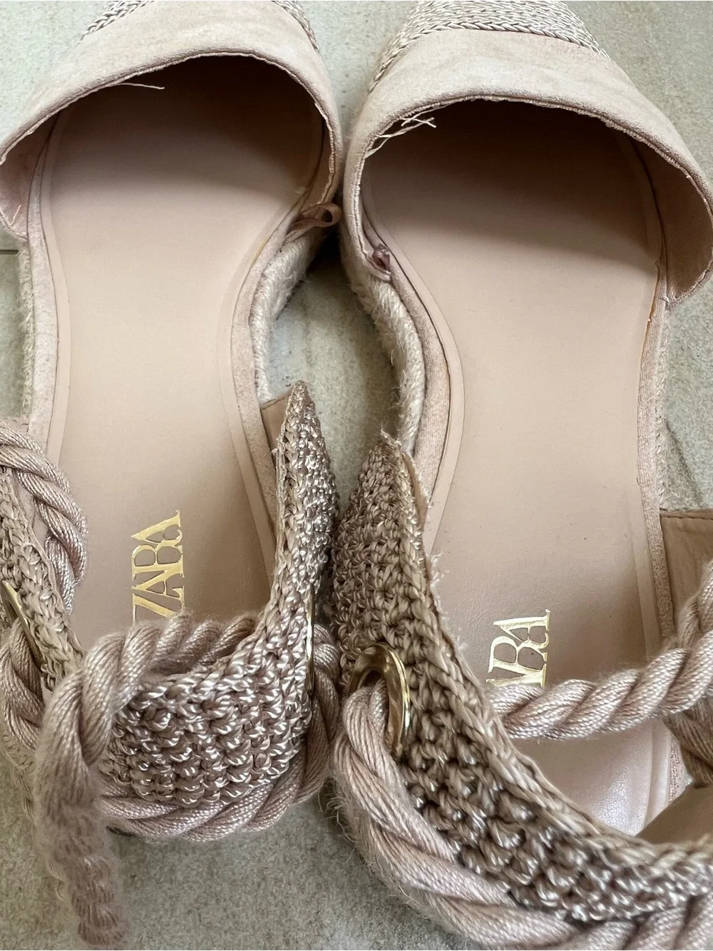 Zara Beige Rope Espadrille Flats with Ankle Wraps
